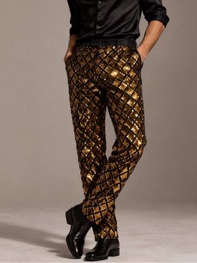 ASOS Men’s Gold Sequin Skinny Trousers with Side Stripe